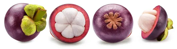 Set Mangosteen Fruits Cross Section Mangosteen White Background File Contains — Stock Photo, Image