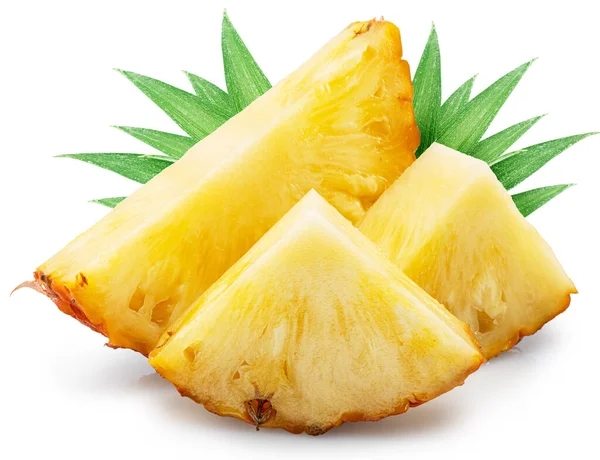 Dojrzałe Plastry Ananasa Ananasa Wyizolowane Białym Tle Plik Zawiera Ścieżkę — Zdjęcie stockowe