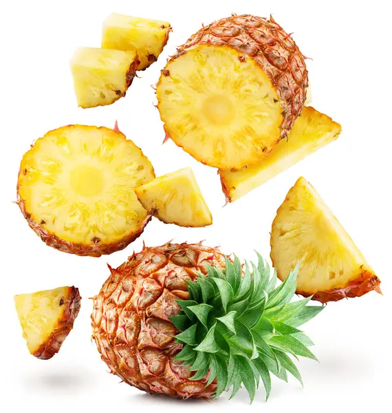 Dojrzałe Plastry Ananasa Ananasa Wyizolowane Białym Tle Plik Zawiera Ścieżkę Obrazek Stockowy