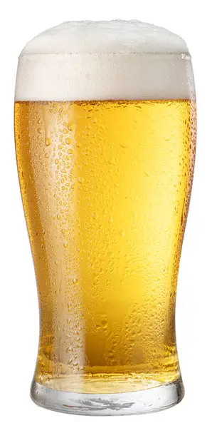 Glass Chilled Light Beer Beer Foam Head Isolated White Background — Stock Photo, Image