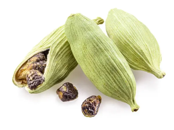 Seeds Cardamom Spices Isolated White Background Mulled Wine Ingredient Macro — Stock Photo, Image