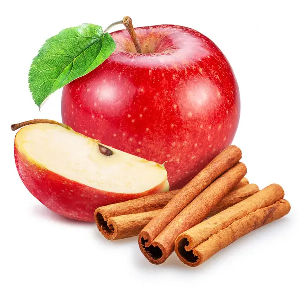Kırmızı Elma Elma Dilimi Tarçın Çubukları Beyaz Arka Planda Izole Telifsiz Stok Imajlar