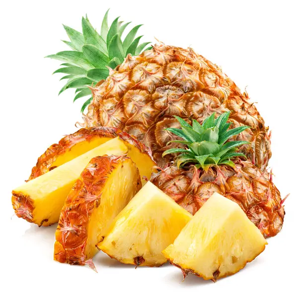 Beyaz Arka Planda Izole Edilmiş Olgun Ananas Ananas Dilimleri Dosya — Stok fotoğraf