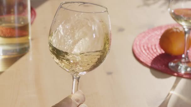 Décanter Vin Blanc Dans Verre Tourbillonnant Donnant Saveur Arôme Homme — Video