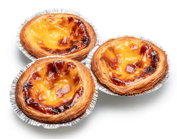 Pastel Nata Tarts Foil Cups White Background File Contains Clipping — Stock Photo, Image