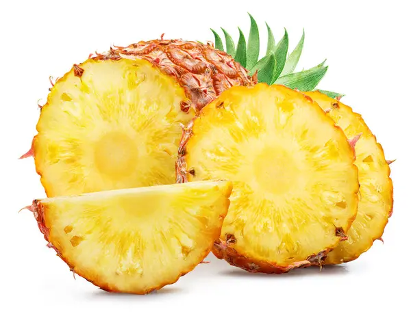 Rijp Ananas Ananas Plakjes Geïsoleerd Witte Achtergrond Bestand Bevat Clipping Stockfoto