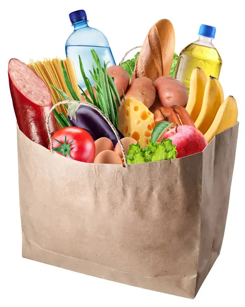 Paper Shopping Bag Full Fresh Organic Vegetables Fruits Other Grocery — Stock Photo, Image