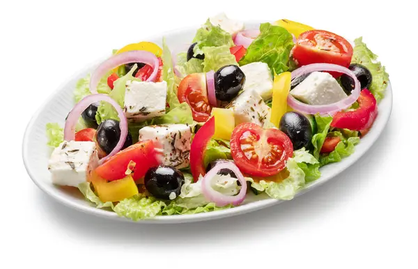 Salată Grecească Farfurie Albă Izolată Fond Alb Fișierul Conține Cale Imagini stoc fără drepturi de autor