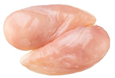Çiğ tavuk göğsü ya da beyaz arka planda izole edilmiş tavuk filetosu. Dosya kırpma yolu içeriyor.