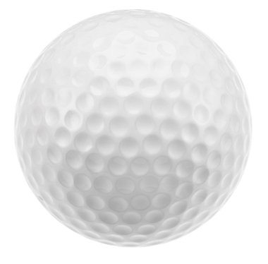 Beyaz arka planda izole edilmiş bir golf topu. Dosyanın kırpma yolu var, odaklanma dizilimi.