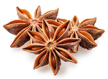 Anise stars or badian, star shaped fruit with seeds inside on white background. File contains clipping path. clipart