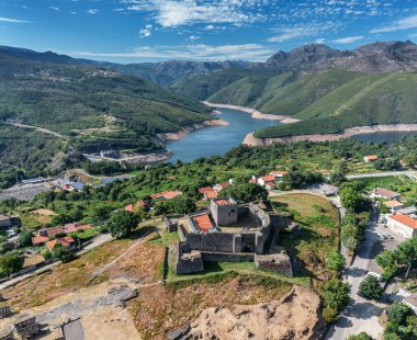 Drone aerial view on the Castle de Lindoso, medieval castle in the district of Viana do Castelo in Portugal. clipart