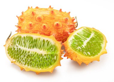 Kiwano fruit with kiwano slices isolated on white background.  clipart