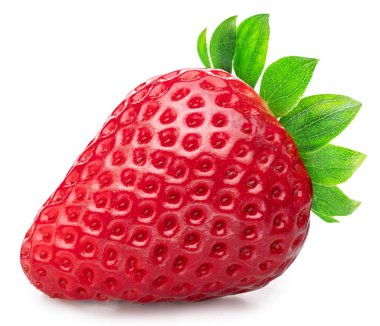 Beyaz arka planda izole edilmiş olgun bir çilek. Kesme yolu.