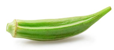 Bamya yeşili tohum kabuğu beyaz arkaplanda izole edilmiş. Dosya kırpma yolu içeriyor.