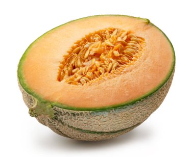 Kavun karpuzu kesimi beyaz arka planda izole edilmiş. Dosya kırpma yolu içeriyor.