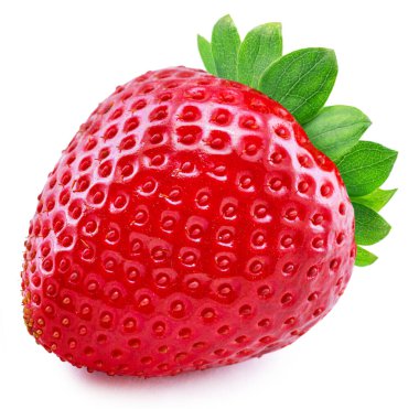 Beyaz arka planda izole edilmiş olgun bir çilek. Kesme yolu.