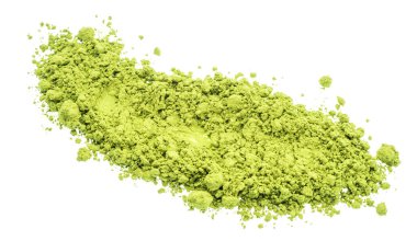 Kibrit çayı, beyaz arka planda ince bir yeşil çay tozu. Dosya kırpma yolu içeriyor.