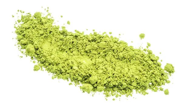 Kibrit çayı, beyaz arka planda ince bir yeşil çay tozu. Dosya kırpma yolu içeriyor.