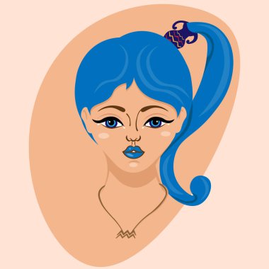 Beautiful face of Aquarius woman zodiac sign. Horoscope symbol. Astrology, star sign set.