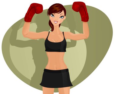 Happy and sexy boxer woman. Healthy concept.