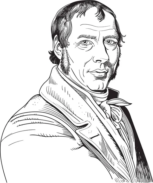 理查德Trevithick线条艺术肖像 他是一位英国发明家和矿业工程师 — 图库矢量图片#