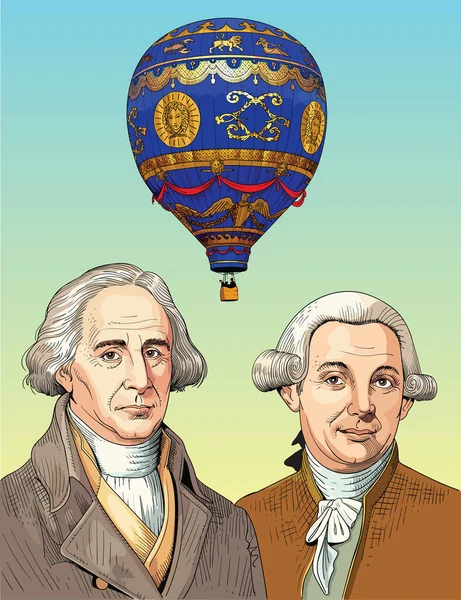 Joseph Michel Montgolfier和Jacques Etienne Montgolfier是法国阿得什Annonay社区的航空先驱 气球和造纸业者 — 图库矢量图片#