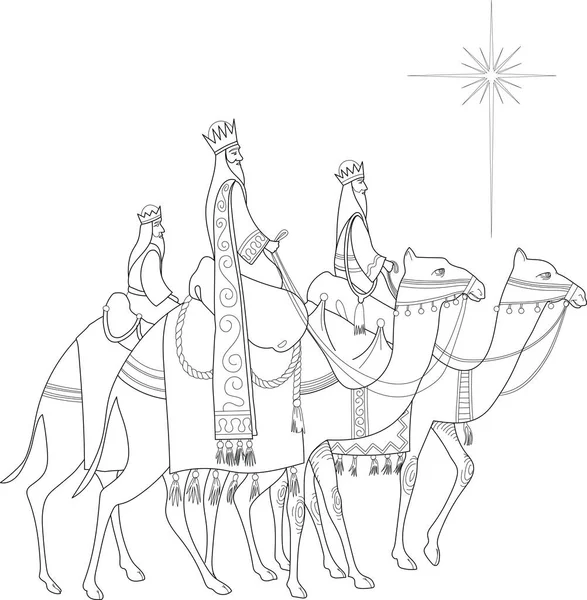 Classic Three Magic Scene Shining Star Bethlehem Coloring Book — Stock Vector