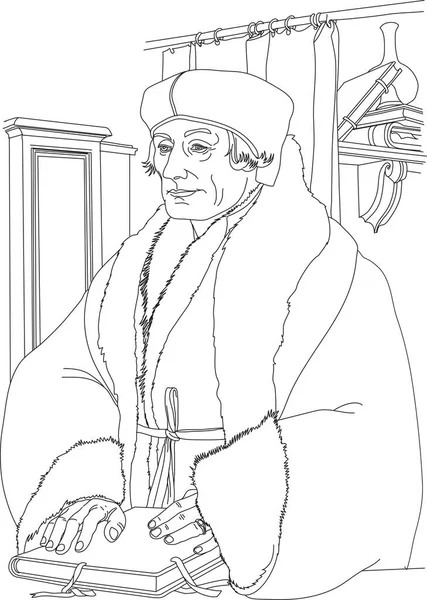 Portrait Desiderius Erasmus Roterodamus Livre Colorier — Image vectorielle