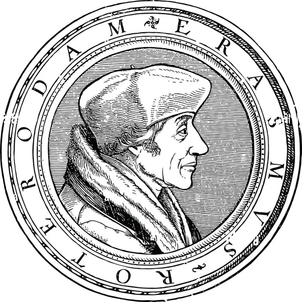 에라스무스 로테로 Erasmus Roterodamus 로테르담의 에라스무스 Erasmus 알려진 데시데리우스 에라스무스의 — 스톡 벡터