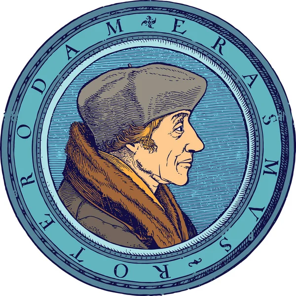 Retrato Desiderius Erasmus Roterodamus Conhecido Como Erasmus Erasmus Roterdão Foi — Vetor de Stock