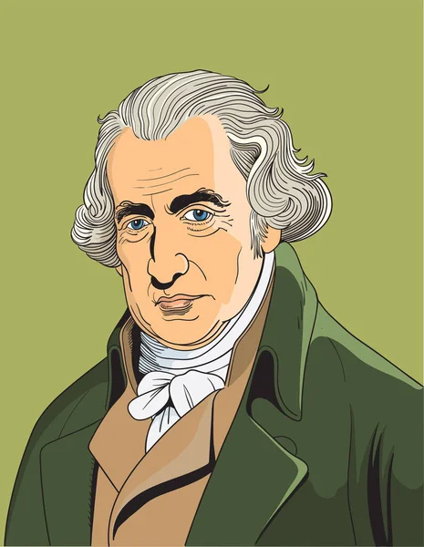 James Watt Cartoon Portrait Scottish Inventor Mechanical Engineer Chemist — Stock Vector
