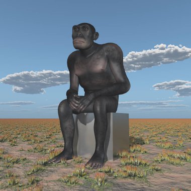 Bir arazide oturan Homo Habilis