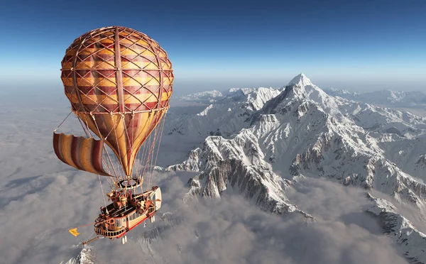 Fantasy Hot Air Balloon Snow Covered Mountains — Stock Photo, Image