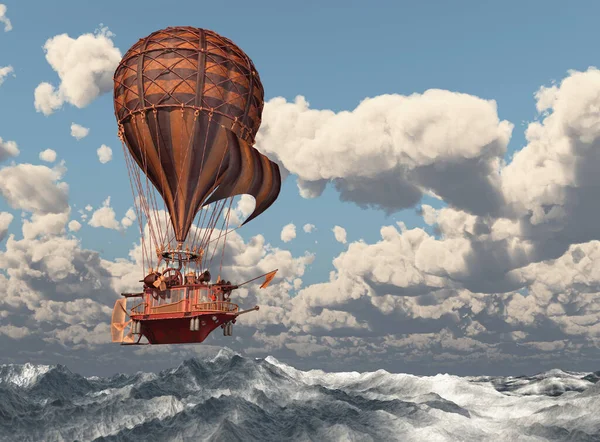 Fantazja Balon Gorące Powietrze Nad Burzliwym Morzu — Zdjęcie stockowe
