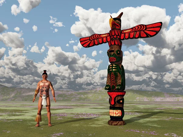 stock image Aztec warrior and Totem Pole