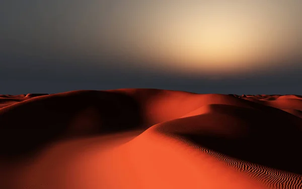 Sandwüste Mit Dünen Der Dunkelheit — Stockfoto
