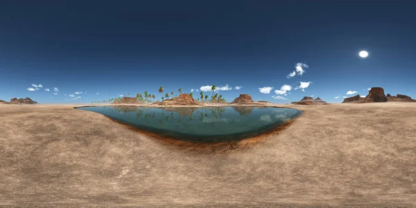 Gömb Alakú 360 Fokos Zökkenőmentes Panoráma Sivatagi Oázissal — Stock Fotó