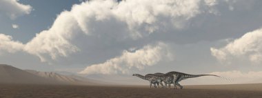 Çöl manzarasında dinozor Apatosaurus