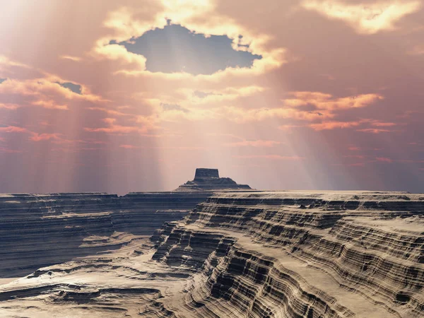 Solstrålar Över Ett Kanjonlandskap — Stockfoto