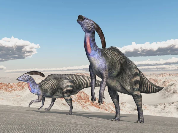 風景の中の恐竜パラサウロフス — ストック写真