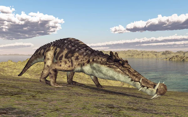 Prehistoryczny Krokodyl Kaprosuchus Krajobrazie — Zdjęcie stockowe