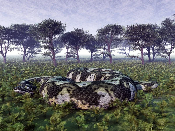 Serpente Gigante Pré Histórica Titanoboa Uma Paisagem — Fotografia de Stock