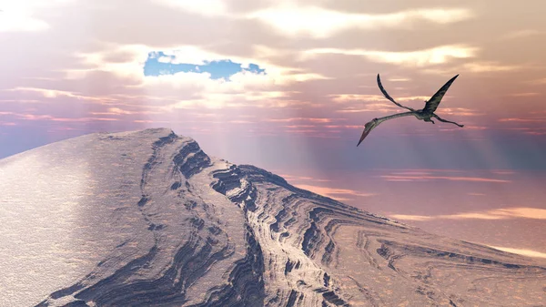 Pterosaurio Quetzalcoatlus Sobrevolando Paisaje Montañoso — Foto de Stock