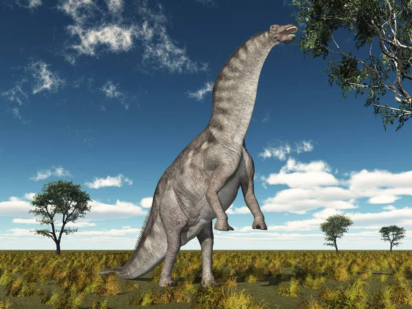 Dinosaure Amargasaurus Mange Les Feuilles Arbre — Photo