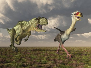 Dinozor Yangchuanosaurus ve terör kuşu Phorusrhacos