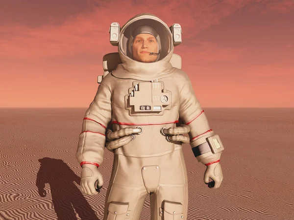 Renderização Artística Com Astronauta Marte — Fotografia de Stock