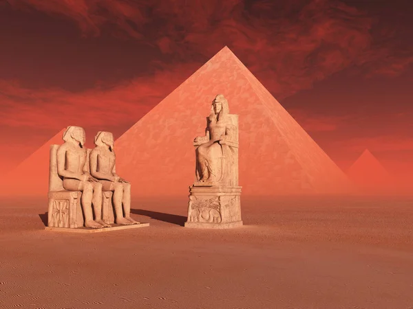 Egyptiska Pyramider Och Statyer — Stockfoto