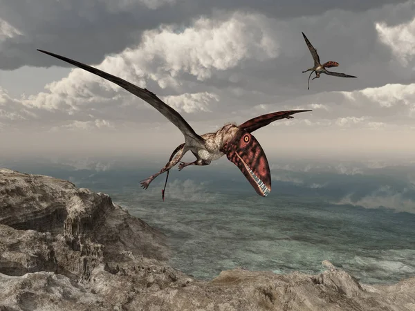 Pterossauro Dimorfodon Voando Sobre Uma Paisagem Costeira — Fotografia de Stock