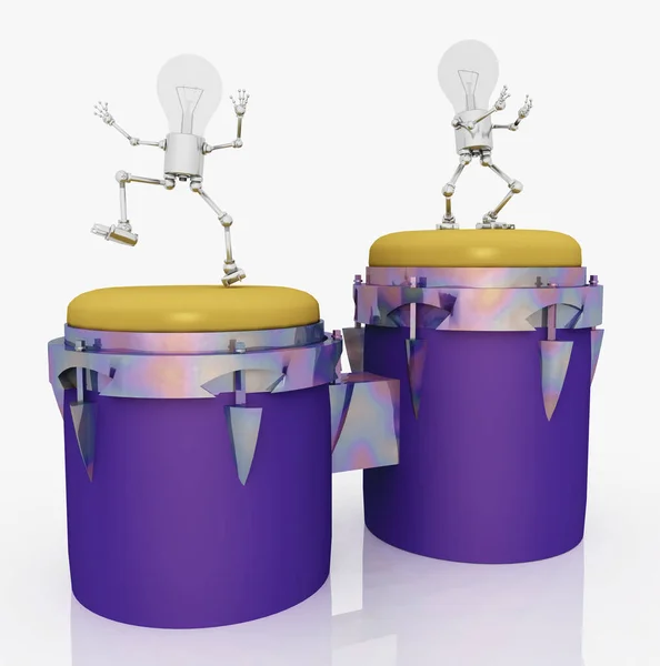Glühbirnenfiguren Tanzen Auf Einer Bongo Trommel — Stockfoto